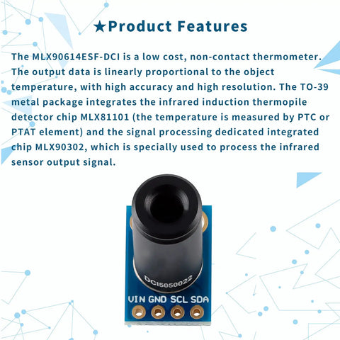 Non Contact Infrared Temperature Sensor Module MLX90614ESF DCI High Precision Infrared Thermometer For Arduino DIY with TO-39 Package