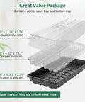 Diagram showing dimensions and components of Five Pack 1020 Seed Starter Trays With 3 Point 6 Inch Humidity Dome Germination Kit Mini Greenhouse