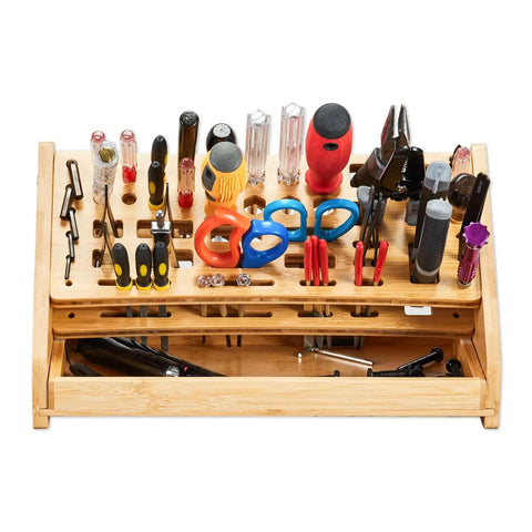 Bamboo Screwdriver Organizer Rack For Desktop Use Handy Hand Tool Stand And Repair Storage Holder Eco Friendly Natural Grain Finish