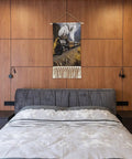 Dope Locomotive Train Wall Tapestry With Tassels Cotton And Linen Hanging Poster in bedroom decor above bed
