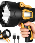 Rechargeable 2,000,000 Lumen Spotlight Flashlight With COB Light Beast Mode Bright Handheld Outdoor Searchlight