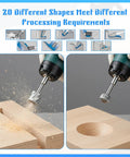 Top Shelf Wood Carving Bits Set For Slick Engraving Router Work Built With Hss Steel And One Eighth Inch Shank A Knockout Twenty Piece Drill Kit For Dang Easy Diy Woodworking Crafts Projects showing bits and usage on wood.