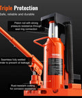 Side view of VEVOR orange hydraulic toe jack for machinery lifting with toe and top-lift capabilities.