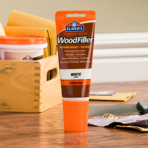 Carpenters Wood Filler 3.25 Ounce Tube White Paintable And Sandable Quick Water Cleanup Resists Shrinking And Cracking Ideal For DIY Repairs And Woodworking Projects