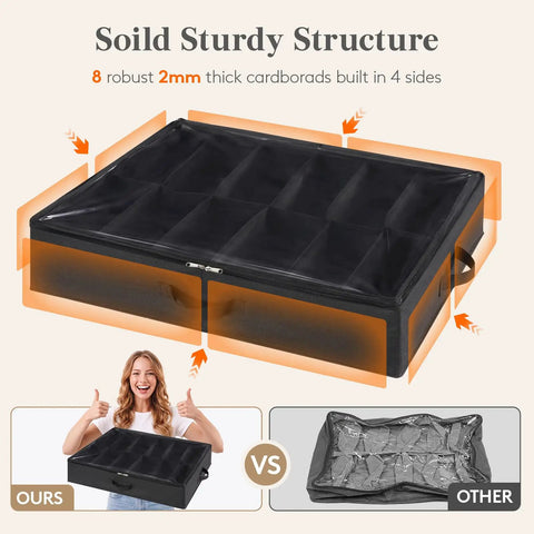 Under Bed Shoe Storage Organizer Two Pack With Clear Viewing Window Low Profile Fabric Closet Bin For Sneakers And Everyday Kicks Foldable Design Sturdy Handles Small Space Saver Fix