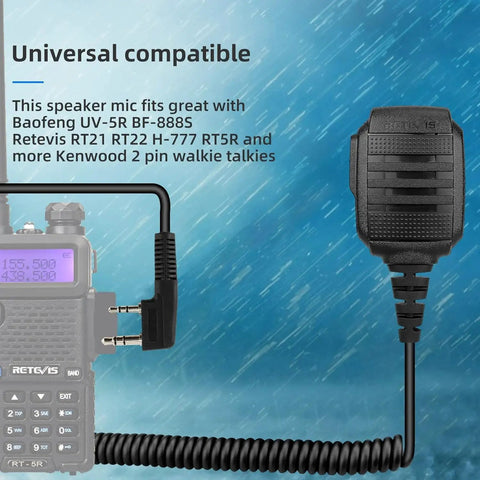 Walkie Talkie Shoulder Speaker Mic With IP54 Waterproof 2 Pin K Plug Rugged Design next to Retevis radio.