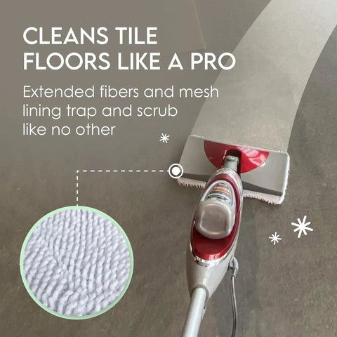 Microfiber 4 Pack Mop Pads For Shark Steam Mops SK And S Series Replacement Pads in use on tile floor cleaning with steam mop.