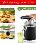 Heavy Duty Electric Citrus Juicer Press With Two Cones For Fresh Orange And Lemon Juice in kitchen setting with hand pressing