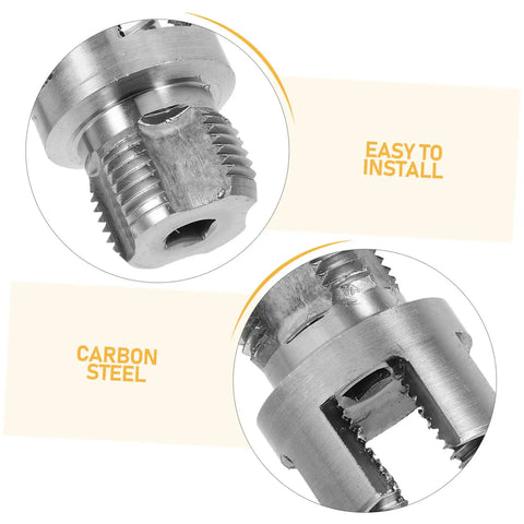 Close-up of heavy duty pipe thread cutting tool kit for PVC and plastic pipes, showcasing carbon steel threading head.