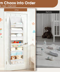 Closet Game Changer Six Shelf Over The Door Fabric Organizer Thickened Non Woven Hanging Storage With Tough Hooks displaying children's toys and blankets.
