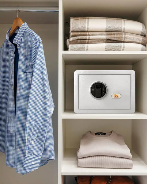 Biometric Fingerprint Home Safe With Quick Access Digital Lock Box 1.2 Cubic Feet White for cash in closet shelf