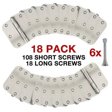 18 Pack Brushed Nickel Door Hinges 3.5 Inch By 3.5 Inch With Interior Rounded Five Eighth Inch Radius Tough As Nails Removable Pin