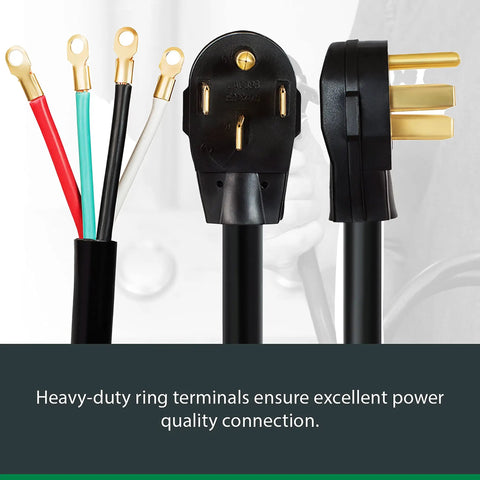 Heavy Duty 4 Wire Range Cord 50 Amp 4 Feet With Right Angle Plug And Strain Relief Durable Ring Terminals Black