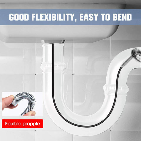 Flexible Sink Grabber Reacher Tool with Four Claws Retractable Clean Claw shown bending easily in a kitchen sink pipe.