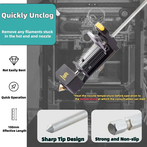 Long Reach Nozzle Poking Tool For 1.75mm 3D Printer Nozzles 200mm Extendable Needle With Anti Burn Handle in 3D printer setup