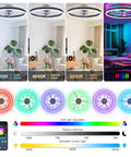 Slick Low Profile Ceiling Fan With Rgb Lights And Ultra Quiet Motor No Sweat Setup For Compact Rooms Black Flush Mount showcasing RGB lighting options.