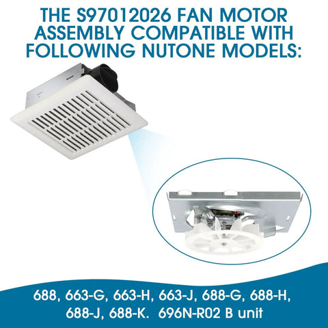 696N R02 B Unit Replacement With C350GN Grille For 695 696N 670 671 689 696MFG Bath Vent Fan Cover shown with components