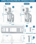 Sliding Closet Door Roller Replacement Kit 10 Pcs Includes 2 N6560 And 8 MP6501 Rollers With dimensions and hardware
