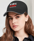 Cool On The Go Women Sun Hat With Adjustable Buckle Cap featuring "My Job Is Top Secret" text on black fabric.