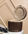 Top Shelf Wood Coffee Canister With Secure Tight Seal Keeps Your Favorite Stash Fresh Smooth Wide Mouth Jar with lid open showing inside.