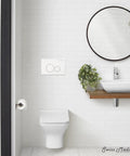 Bathroom with Actuator Flush Plate With No Fuss Dual Flush Circle Buttons Glossy White Finish Modern Wall Mount Replacement For Toilet Tanks Easy Push Button Operation Compatible With Tank And Carrier Systems
