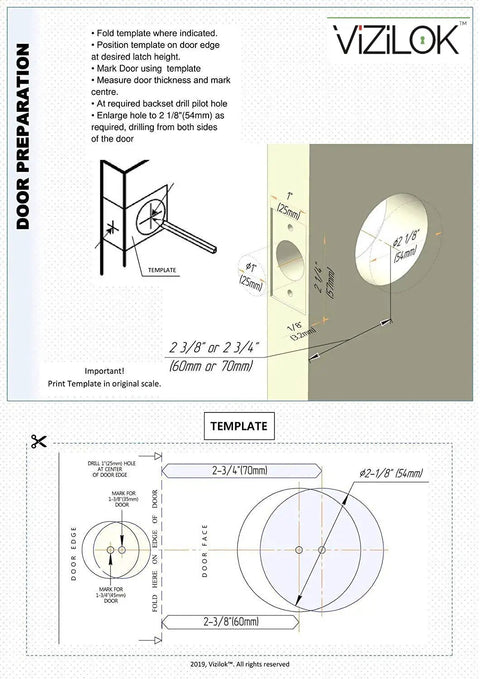 Installation diagram for ADA Compliant Privacy Lock With One Touch Push Button Lever For Single Egress, Adjustable Backset