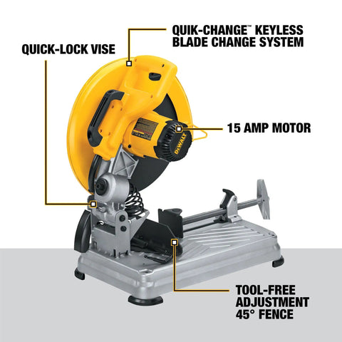 14 Inch Chop Saw With Quick Change Blade System And 45 Degree Quick Fence, Beast 15 Amp Motor Delivers Real Power For Framing And Metal Cutting, Wrench Free Blade Change For Quick Jobs, Built Tough Cast Frame