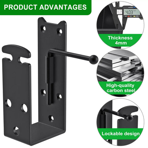 Heavy Duty 2x4 Door Barricade Brackets With Locking U Shaped Bar Holder Secure 2x4 Lumber shown in 4mm carbon steel