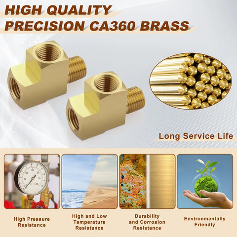 2 Pack Brass Tee Fittings Quarter Inch NPT Female To Quarter Inch NPT Male To Quarter Inch NPT Female Street Tee 3 Way Pipe Joiner