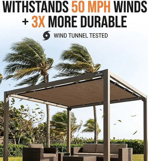 Tough As Nails Ninety Percent UV Blocking Sun Shade Cloth With Upgraded Grommets 6 By 10 Foot Outdoor Sun Screen Fabric installed on pergola