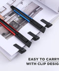 Workpro premium utility knives: three aluminum retractable box cutters in red, blue, and black with clip design