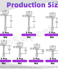Thumb Screw Set With Knurled Flat Heads, Fully Threaded, 35-Piece Nickel Plated Assortment In 7 M4 Sizes, diagram of dimensions