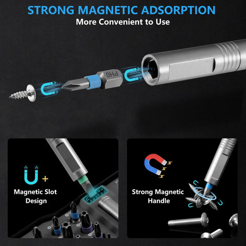 50 In 1 Ratchet Screwdriver Set With Magnetic Bits And Compact Case showing strong magnetic adsorption feature