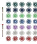 Rotary Tool Brush Disc Kit 1 Inch 35 Pcs With 3mm Shanks 7 Grits Ranging 80 to 2500 Color Coded Polishing Deburring Set