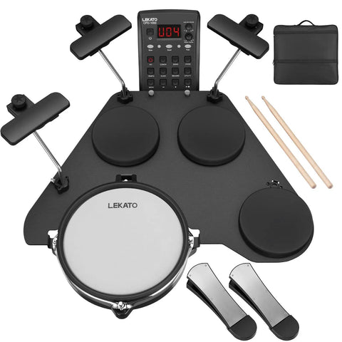 Quiet Dual Layer Mesh Snare Electronic Drum Set With Over 220 Sounds, USB MIDI, Jam Ready Travel Kit, silicone pads, footswitches, sticks