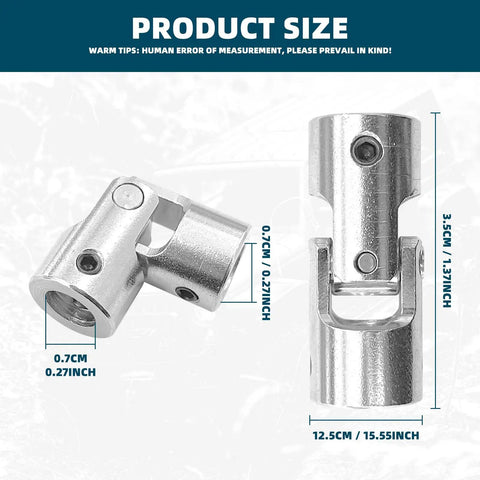 Beefy 8Mm To 8Mm Universal Joint Shaft Coupling Set shown with size measurements