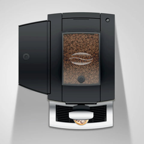 Premium Top Shelf Fully Automatic Coffee Machine Featuring Cold Brew Options And Thirty Four Recipes With Smart Touchscreen seen from above with coffee beans.