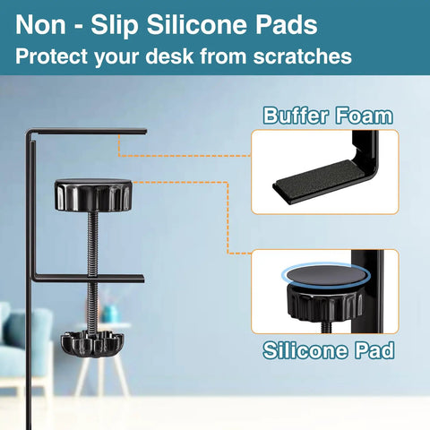 No Drill Under Desk Cable Tray With Clamp Mount Fifteen Point Seven Inch Cord Organizer showcasing silicone pads and clamp