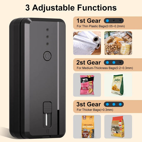 2 In 1 Bag Sealer And Cutter Portable USB Rechargeable Heat Sealer For Snack Bags Keeping Chips Fresh And Crisp Magnetic Resealer with 3 adjustable functions