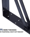 Close-up of 12 Pack Beefy 18 Inch Shelf Brackets for Garage Floating Shelves Black Powder Coated Steel Thick Wall Mounts