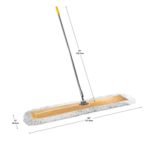 Workhorse Commercial Dust Mop 48 Inch with sturdy aluminum handle and reusable washable cotton head for cleaning floors