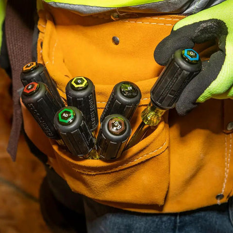 Metric Nut Driver Set 5mm 5.5mm 6mm 7mm 8mm 9mm 10mm with Pass Through Hollow Shafts in leather tool belt