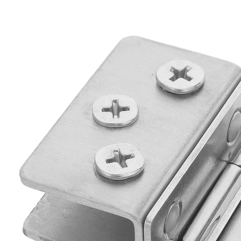 180 Degree Glass Door Hinge for Cabinets and Showers Stainless Steel Multipurpose Clamp Hinge for Bathroom Kitchen and Display Cabinets Durable Rustproof Hardware Easy Install, close-up