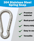 Stainless Steel Carabiners 304 Heavy Duty 2.36 Inch Rustproof Clips for versatile use, showing premium material and design features.