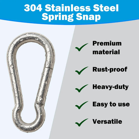 Stainless Steel Carabiners 304 Heavy Duty 2.36 Inch Rustproof Clips for versatile use, showing premium material and design features.