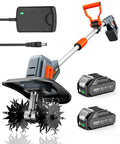 Powerful Cordless Tiller Cultivator For Gardening With 360 RPM Electric Motor 48 Steel Tines 9 Inch Tilling Width And 7 Inch Depth 21V Battery Powered Small Tiller For Soil Lawn And Garden Yard Work Made Easy with batteries and charger