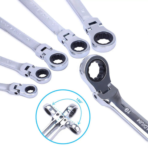 Six Piece Metric Ratchet Wrench Set With Double Box End Flex Heads, 72-Tooth Gear, 5 Degree Swing For Tight Spaces, 8-19mm Range
