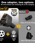 Badass Heavy Duty CCS1 And J1772 To NACS Adapter Built Tough For Tesla Model 3 Y S X Cybertruck showing dual charging options.