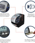 Bulletproof Electronic Time And Date Stamp Machine With No Fuss Numbering For Small Business Crews syncs to atomic clock with LCD display.