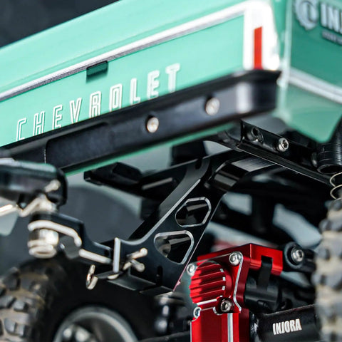 CNC Aluminum Drop Hitch Receiver For 1to24 RC Crawler SCX24 Upgrade Pack Of 2 mounted on RC truck frame.